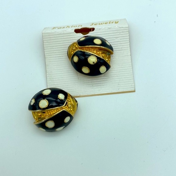 Vintage NEW LADYBUG BEETLE broach gold tone pin w black & white enamel - Picture 7 of 12